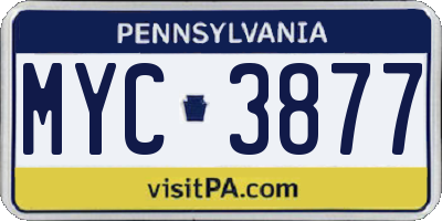 PA license plate MYC3877