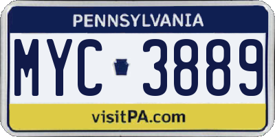 PA license plate MYC3889