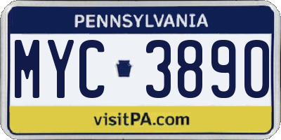 PA license plate MYC3890