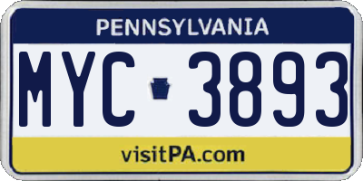 PA license plate MYC3893