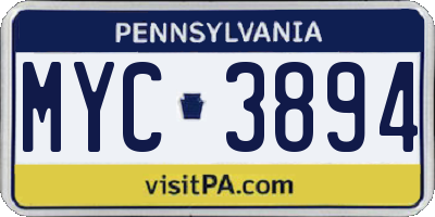 PA license plate MYC3894