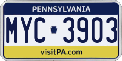 PA license plate MYC3903