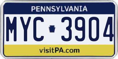 PA license plate MYC3904