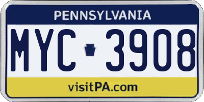 PA license plate MYC3908