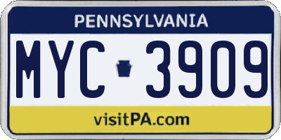 PA license plate MYC3909