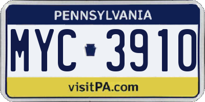 PA license plate MYC3910