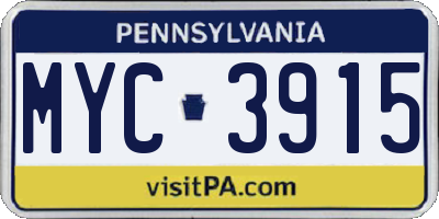 PA license plate MYC3915