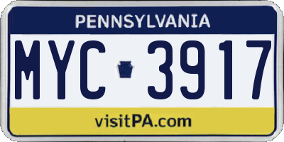 PA license plate MYC3917