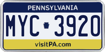 PA license plate MYC3920