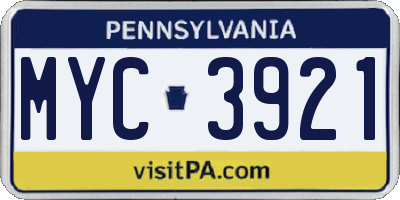 PA license plate MYC3921