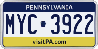PA license plate MYC3922