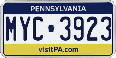 PA license plate MYC3923