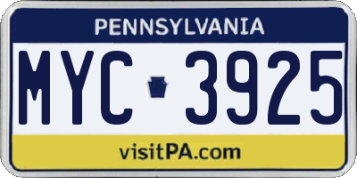 PA license plate MYC3925