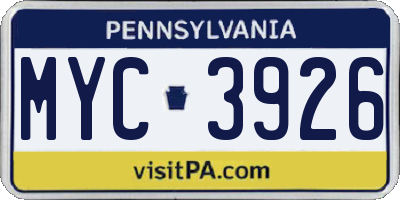 PA license plate MYC3926
