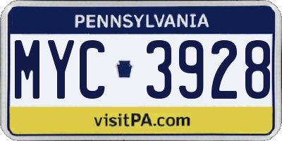 PA license plate MYC3928