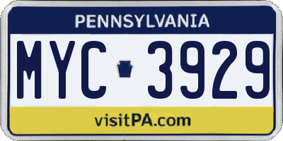 PA license plate MYC3929