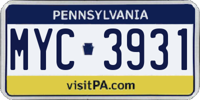 PA license plate MYC3931