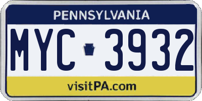 PA license plate MYC3932