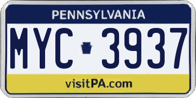 PA license plate MYC3937