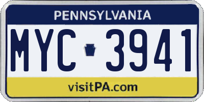 PA license plate MYC3941