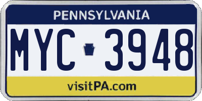 PA license plate MYC3948