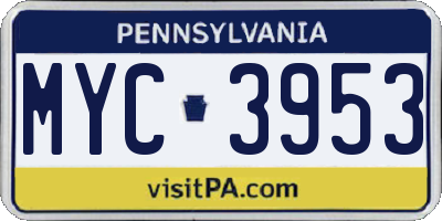 PA license plate MYC3953