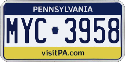 PA license plate MYC3958