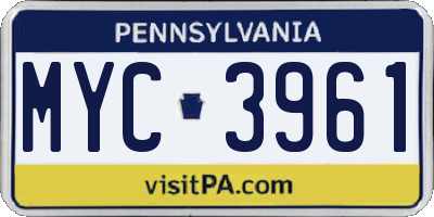 PA license plate MYC3961