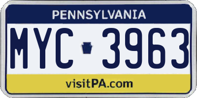 PA license plate MYC3963