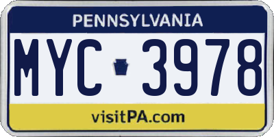PA license plate MYC3978