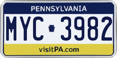 PA license plate MYC3982