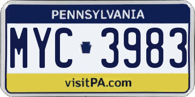PA license plate MYC3983