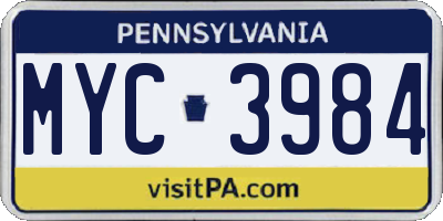 PA license plate MYC3984