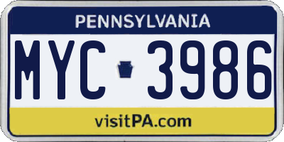 PA license plate MYC3986