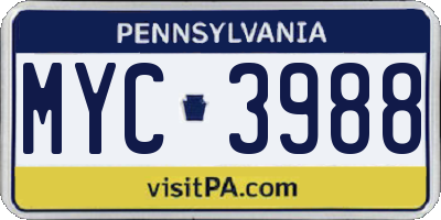 PA license plate MYC3988
