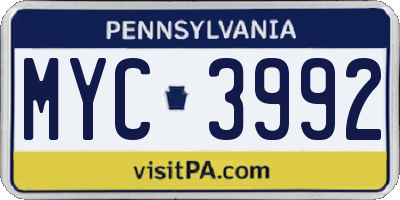 PA license plate MYC3992