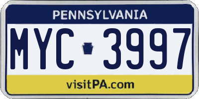 PA license plate MYC3997