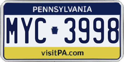PA license plate MYC3998
