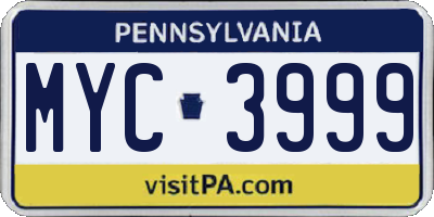 PA license plate MYC3999