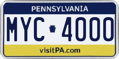 PA license plate MYC4000