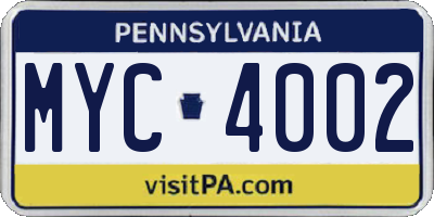 PA license plate MYC4002
