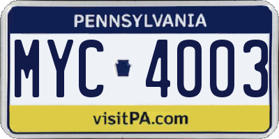 PA license plate MYC4003