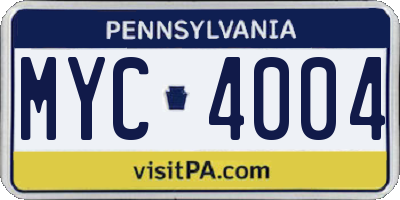 PA license plate MYC4004