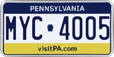 PA license plate MYC4005