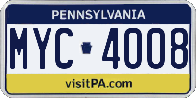 PA license plate MYC4008