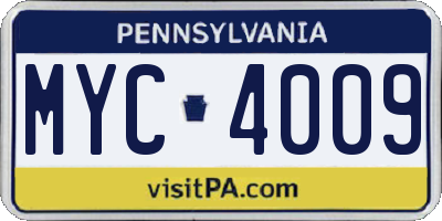 PA license plate MYC4009