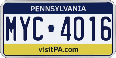 PA license plate MYC4016