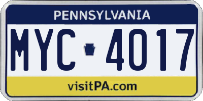 PA license plate MYC4017