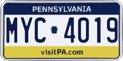 PA license plate MYC4019