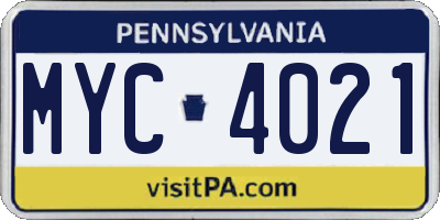 PA license plate MYC4021